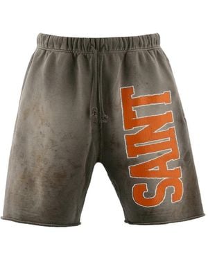SAINT Mxxxxxx Logo-Print Track Shorts - White