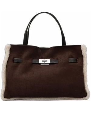 DKNY Shearling-Trim Tote Bag - Brown