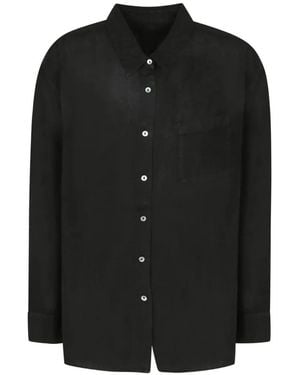 120% Lino Chest-Pocket Button-Up Shirt - Black