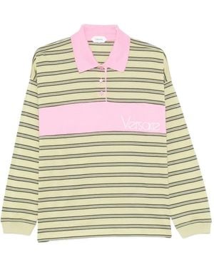 Versace Buttoned Striped Polo Shirt - White