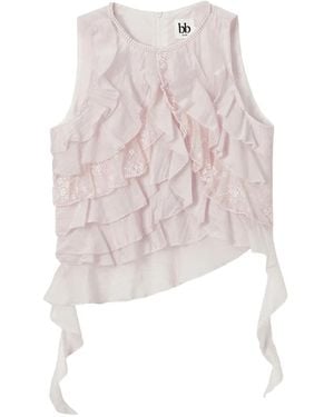 B+ AB Blusa Con Ruches - Bianco
