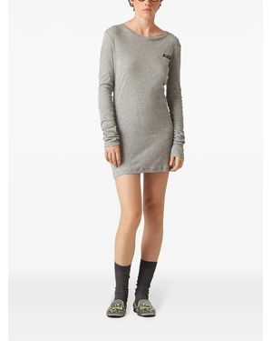Miu Miu Garment-Dyed Ribbed Knit Jersey Top in Natural | Lyst