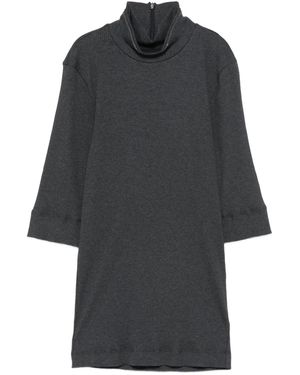 Brunello Cucinelli High-Neck Ribbed Top - Grey