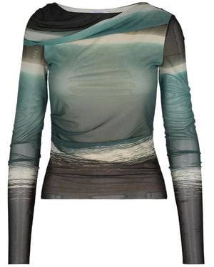 Patrizia Pepe Seascape-Print Mesh T-Shirt - Green