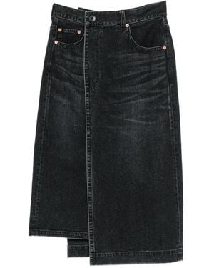 Sacai Asymmetric-Hem Denim Midi Skirt - Black