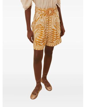 FARM Rio Leaf-Print Belted Knee-Length Shorts - Orange
