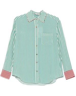 Hui Milano Lilac Striped-Pattern Chest-Pocket Shirt - Green