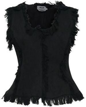 MSGM Fringe-Trim Sleeveless Top - Black