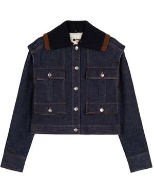 Ports 1961 Knitted-Collar Denim Jacket - Blue