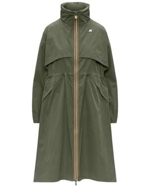 K-Way Aube Memory Touch Drawstring Panelled Coat - Green