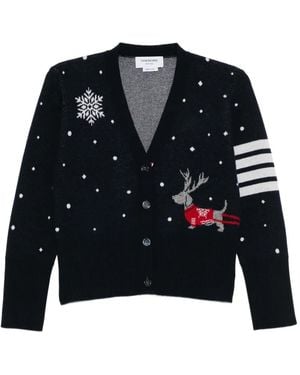 Thom Browne Reindeer-Intarsia Jacquard Cardigan - Black