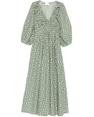 Matteau Smocked Floral-Print Dress - Green