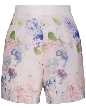 GIOVANNI PARIS Floral-Print Belt-Loops Shorts - White