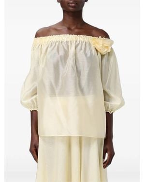 Hanita Off-Shoulder Floral-Appliqué Blouse - Natural