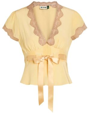 RIXO London Daniela Lace-Trim Bow-Detail Blouse - Yellow