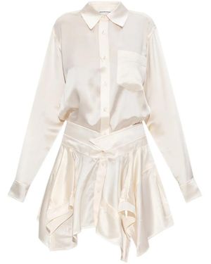 Alexander Wang Cut-Off Silk-Satin Shirt Mini Dress - White