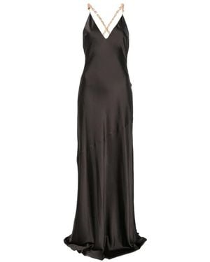 L'Agence Saint Chain-Strap V-Neck Gown - White