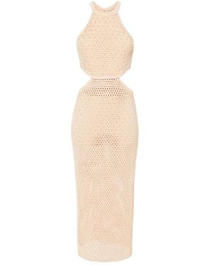 Twinset Rhinestone Open-Knit Maxi Dress - Natural