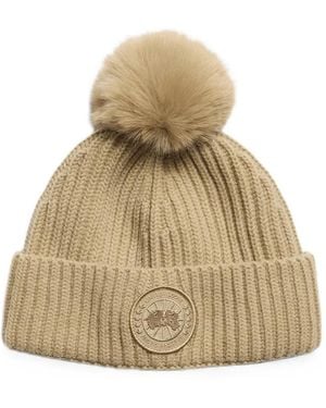 Canada Goose Bonnet Côtelé À Pompon - Natural