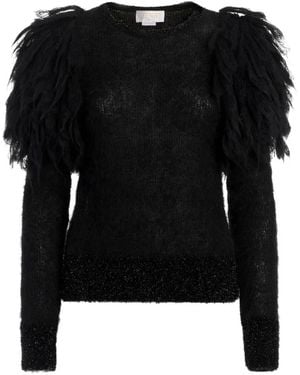 Genny Feather-Embellished Metallic-Trim Jumper - Black