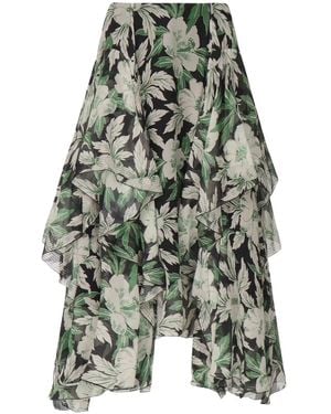 Loewe Ruffled Floral-Print Skirt - Green