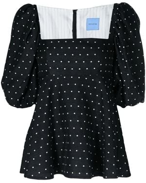 Macgraw Vienna Polka-Dot Puff Blouse - Black