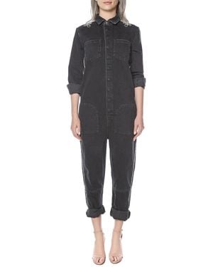 One Teaspoon Embroidered-Detail Denim Jumpsuit - Black