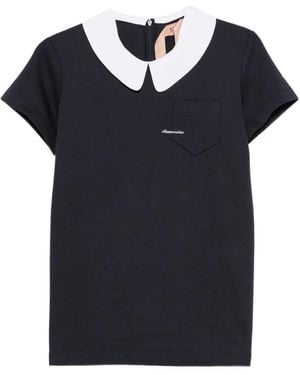 N°21 Contrast-Collar Chest-Pocket Top - Blue