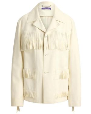 Ralph Lauren Perce Fringe-Trim Suede Jacket - White