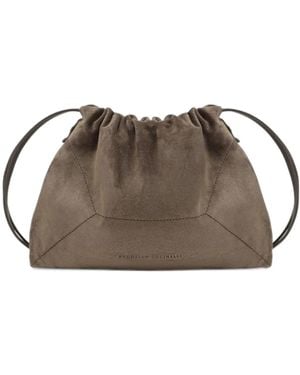 Brunello Cucinelli Monili-Detail Suede Shoulder Bag - Brown