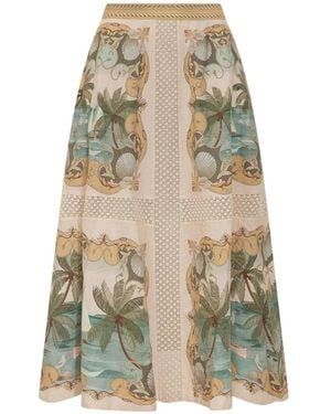FARM Rio Royal Sea-Print Midi Skirt - Natural