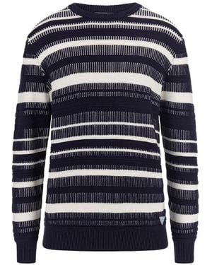 Guess Grover Cn Striped St Sweater - Blue