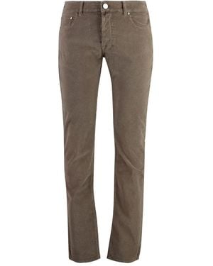 Moorer Logo-Patch Corduroy Straight-Leg Pants - Gray