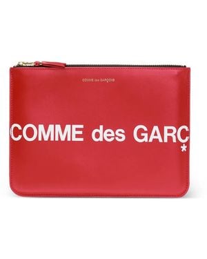 Comme des Garçons Logo-Print Leather Pouch - Red