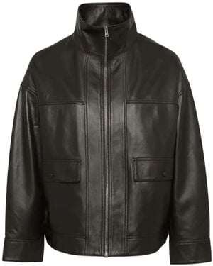 Yves Salomon High-Neck Leather Jacket - Black