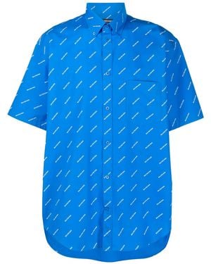 Balenciaga Normal-Fit Logo Print Shirt - Blue