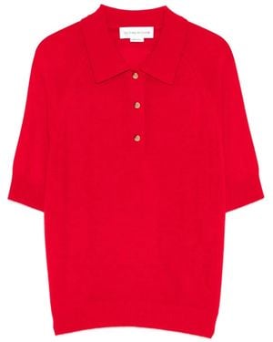 Victoria Beckham Short-Sleeves Polo Top - Red