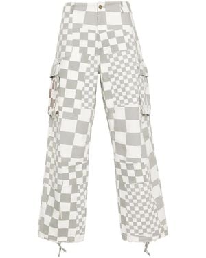 ERL Karierte Straight-Leg-Hose Im Distressed-Look - Weiß