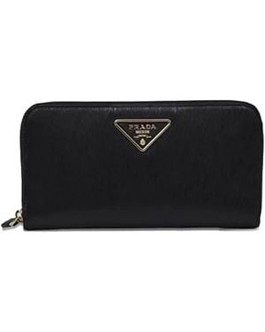Prada Enamel Triangle Logo Wallet - Black