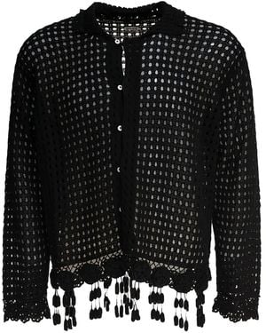 Bode Crochet-Trimmed Buttoned Shirt - Black