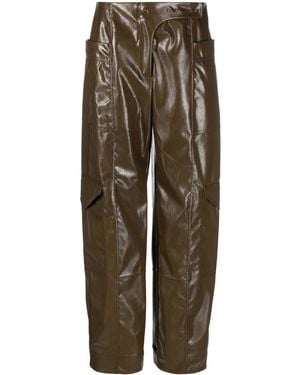Ganni Glossy Faux-Leather Trousers - Natural