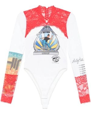 Marine Serre Body con detalle de encaje - Rojo