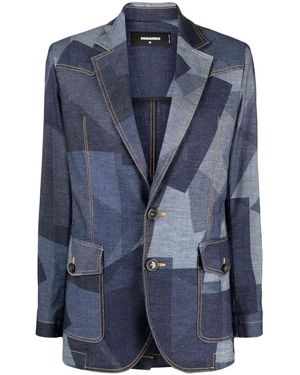 DSquared² Geometric-Print Denim Blazer - Blue