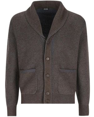ZEGNA Shawl-Collar Knit Cardigan - Grey