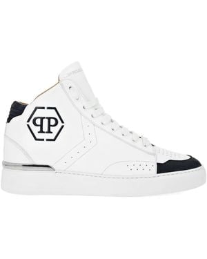 Philipp Plein Leather Hi-Top Trainers - White