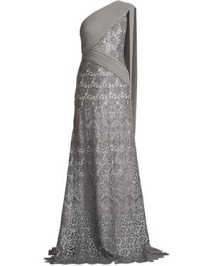 Tadashi Shoji Eamon Sequin-Embellished One-Shoulder Gown - Grey