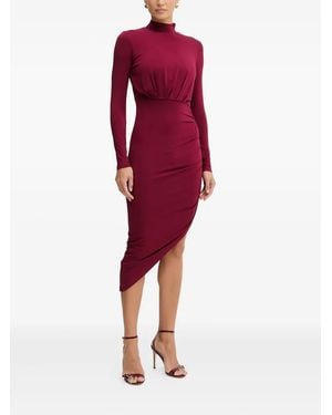 Silvian Heach High-Neck Ruched Midi Dress - Red