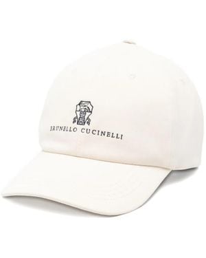 Brunello Cucinelli Embroidered Cap Hat - White