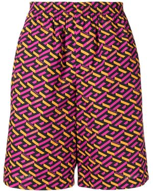 Versace Le Greca Print Elasticated-Waist Shorts - Red