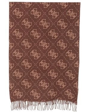 Guess Monogram-Print Fringed Scarf - Brown